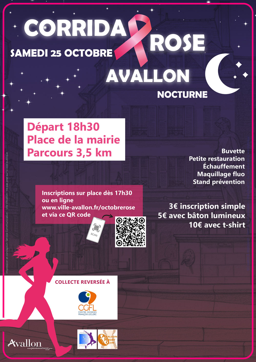 Affiche corrida rose nocturne avallon 2025
